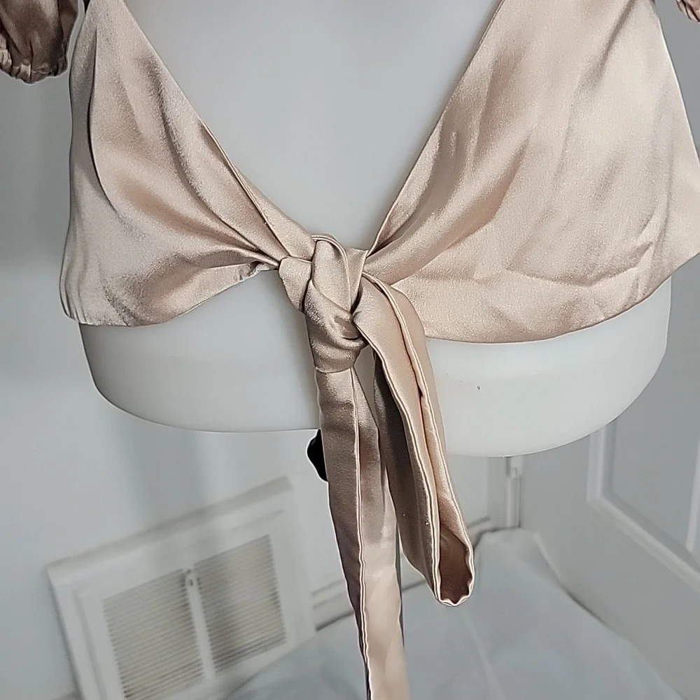 Abercrombie & Fitch Deep V Ruched Puff Sleeve  Button Front Blouse M